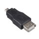 Czarny adapter Akyga AK-AD-08 USB-A na micro USB-B żeńsko – męski pod kątem z widocznym wejściem USB