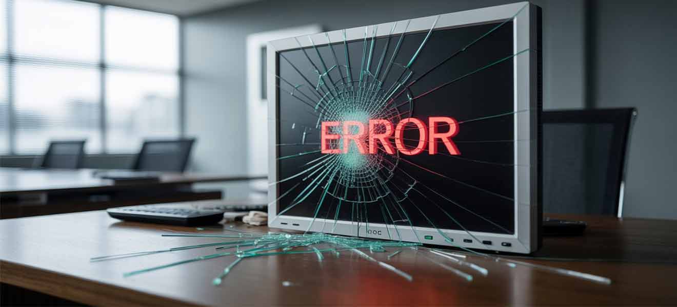 zbity i zepsuty monitor na biurku