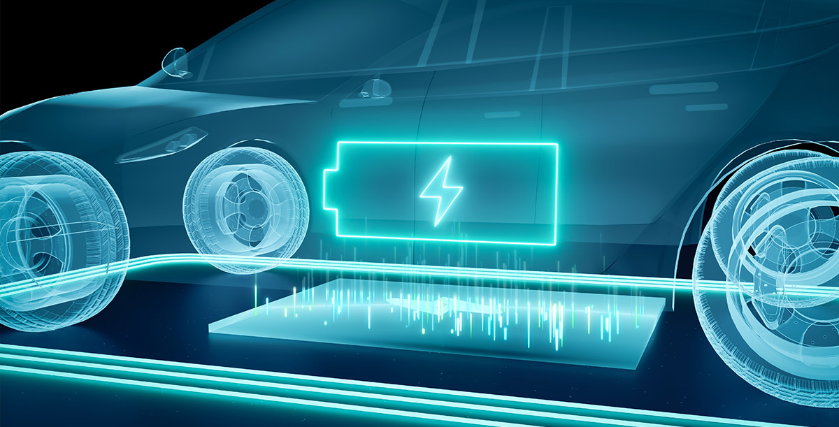 rysunek ukazujący auto elektryczne jako ogromny powerbank