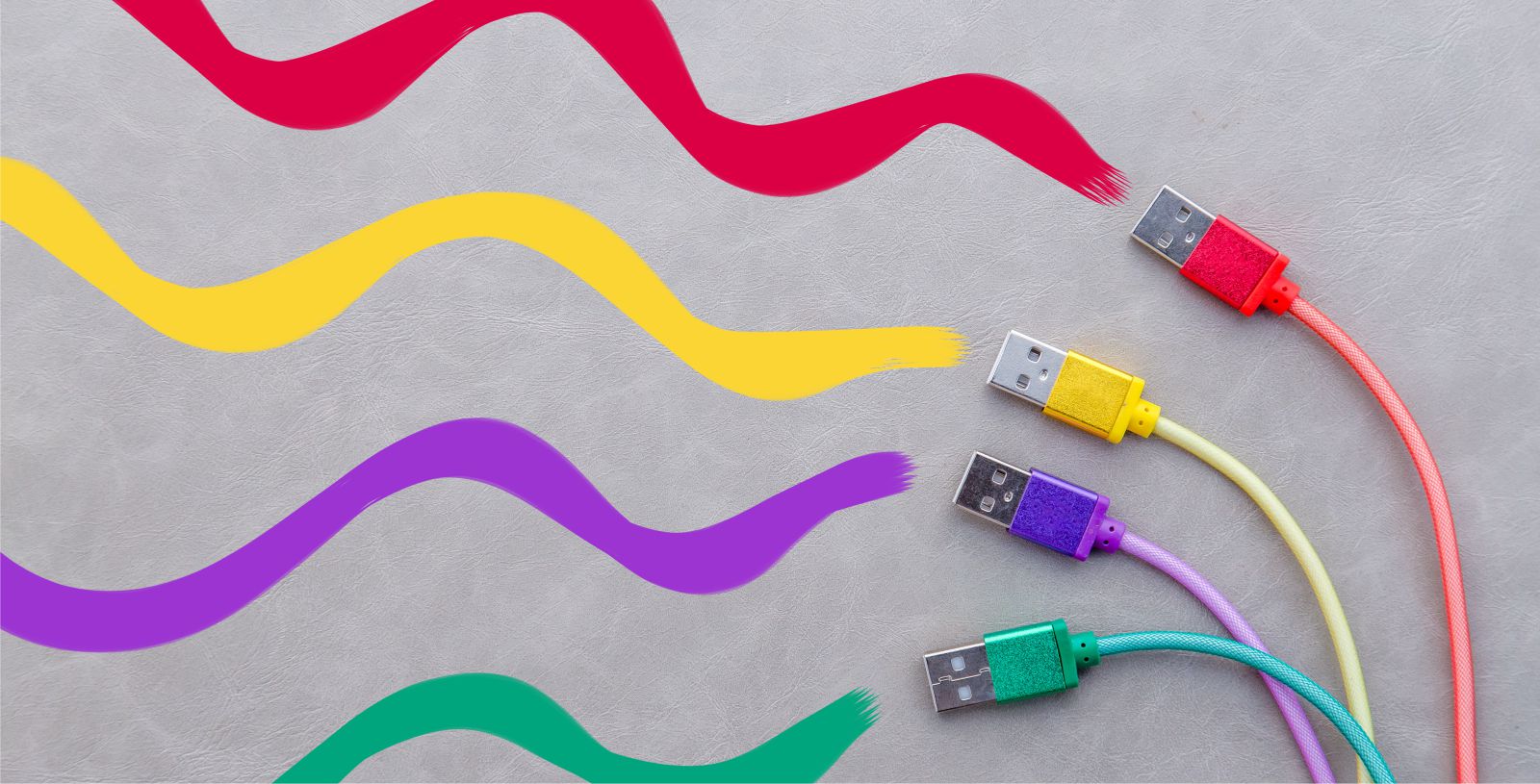 Wtyczki i kable USB różnych kolorów