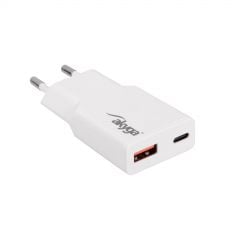 Ładowarka USB AK-CH-27 USB-A + USB-C PD 5-20V / max. 3A 30W Quick Charge 3.0 GaN