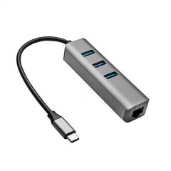 Hub AK-AD-66 USB type C - USB 3.0 3-portowy + Ethernet