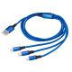 Niebieski kabel 3w1 USB A 3.0 na Micro USB B / USB type C / Lightning 1.2m Akyga AK-USB-27 z wtyczką i zakończeniami