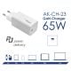 Zdjęcie dodatkowe Ładowarka USB AK-CH-23 USB-C PD 5-20V / max. 3.25A 65W Quick Charge 3.0 GaN